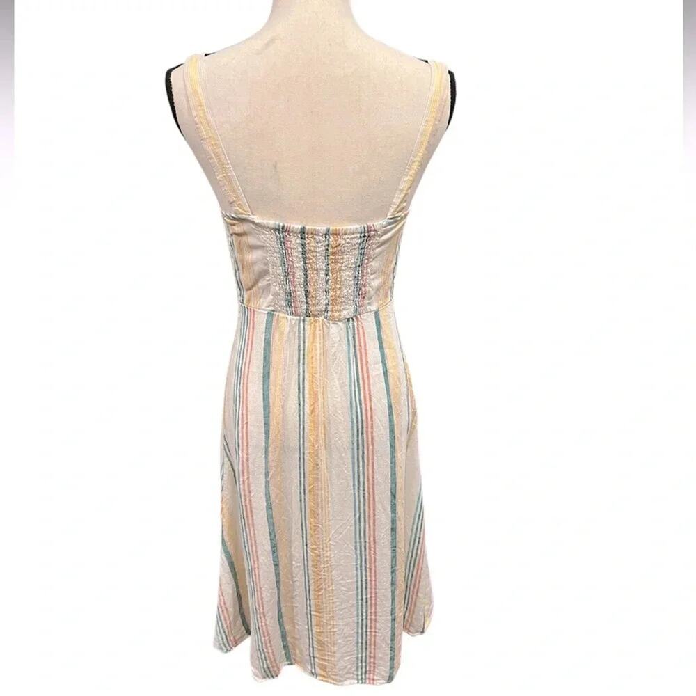 Madewell Linen Fitted-Bodice Midi Dress in Stripe Size 0 - Picture 9 of 11